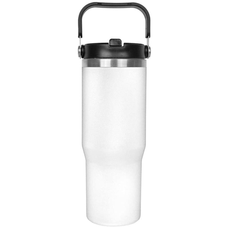 Custom 30 Oz. Vacuum Insulated Stainless Steel Tumbler w/Copper Lining & Straw Handle Lid - 1