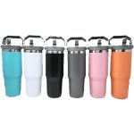 Custom 30 Oz. Vacuum Insulated Stainless Steel Tumbler w/Copper Lining & Straw Handle Lid - 2