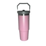 Custom 30 Oz. Vacuum Insulated Stainless Steel Tumbler w/Copper Lining & Straw Handle Lid - 5